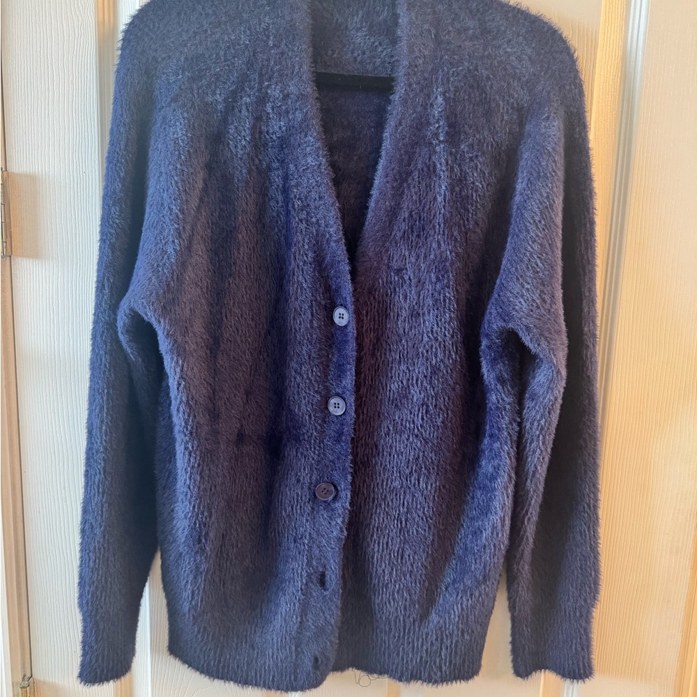 Z Supply Navy Blue Fuzzy Button-Front Cardigan